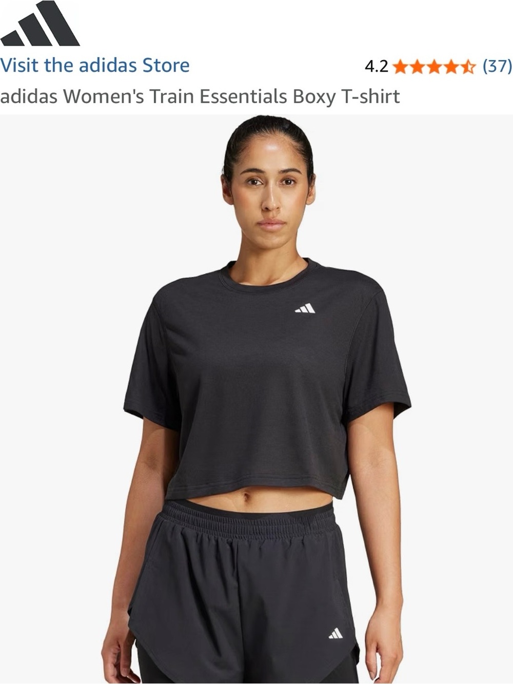 adidas Black Women's Cropped Boxy Training Tee
